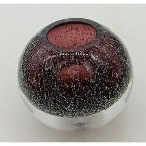 Vintage Polish Art Glass 4" Oil Lamp Purple Paperweight Orb Controlled Bubbles